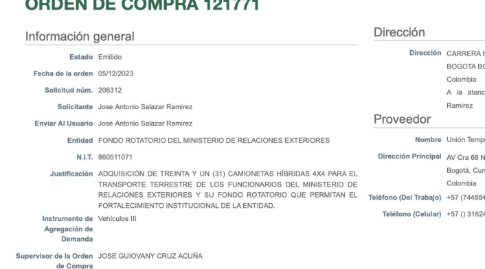 Orden de compra de las camionetas Orden de compra de las camionetas