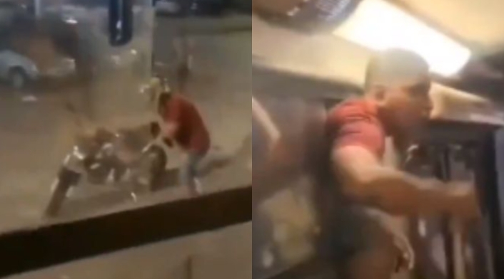 Hombre entra por la ventana de un bus Hombre entra por la ventana de un bus