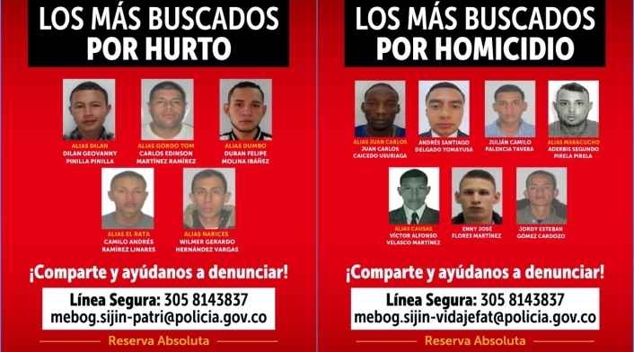 Cartel de los más buscados en Bogotá Cartel de los más buscados en Bogotá