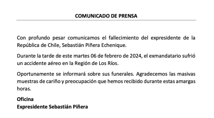 Comunicado de la oficina de Sebastián Piñera