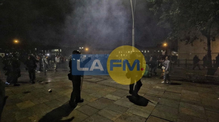 Imagen de las protestas del 8 de marzo de 2024 en Bogotá, cerca de la Plaza de Bolívar