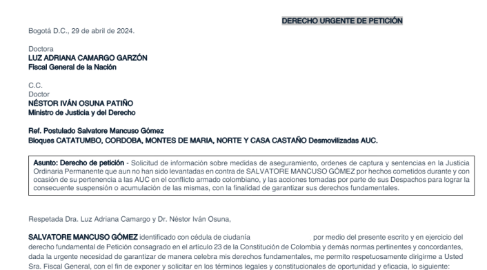 Derecho de petición Mancuso