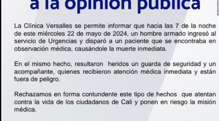 Comunicado ataque sicarial