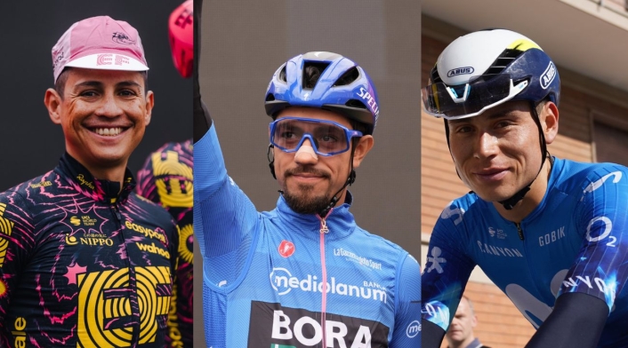 Esteban Chaves, Daniel Martínez y Einer Rubio - Giro de Italia 2024 Esteban Chaves, Daniel Martínez y Einer Rubio - Giro de Italia 2024