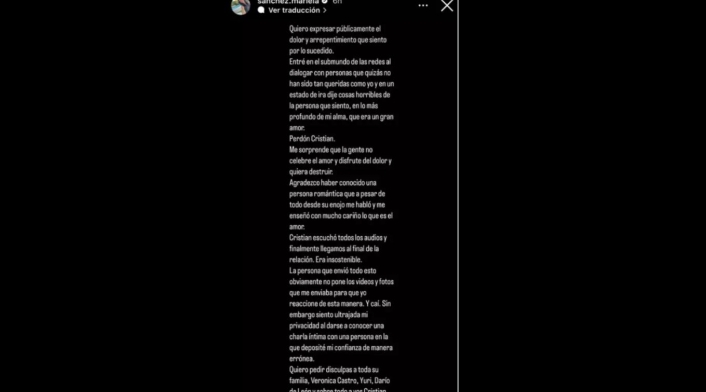 Mariela Sánchez se disculpo con Cristian Castro Mariela Sánchez