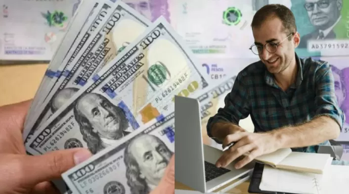 Ofertas de teletrabajo para colombianos Dólares , billetes y una persona con un computador