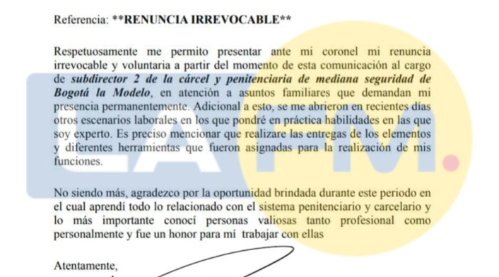Renuncia subdirector de la cárcel La Modelo de Bogotá