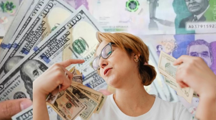 Opciones para ahorrar en dólares desde Colombia Dólares de fondo y una mujer con billetes