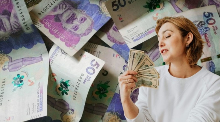 CDT para invertir en Julio 2024 Billetes colombianos y una mujer con dólares en la mano