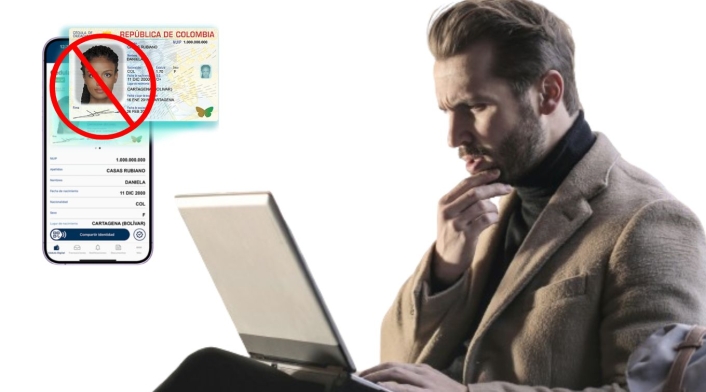 Cédula digital y los trámites que no se pueden hacer Hombre con computador y la cédula digital