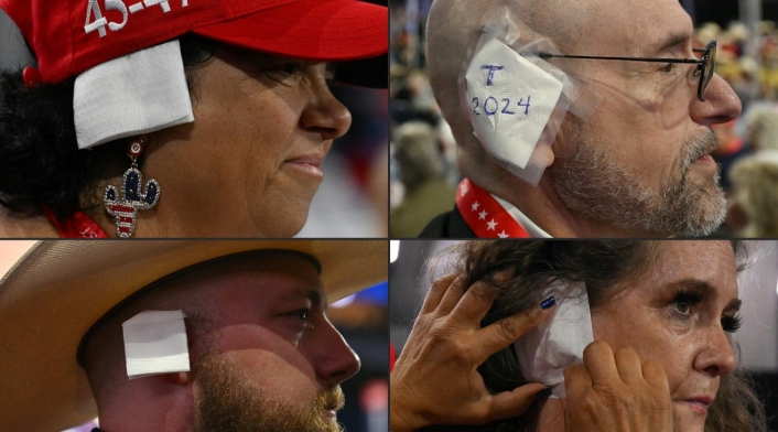 Delegados republicanos usan venda en la oreja por Donald Trump Delegados republicanos usan venda en la oreja por Donald Trump