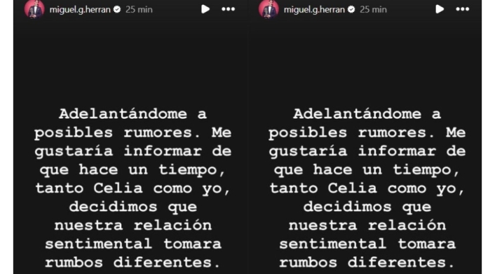 La inesperada ruptura de Miguel Herrán y Celia Pedraza siete meses después de su paternidad La inesperada ruptura de Miguel Herrán y Celia Pedraza siete meses después de su paternidad