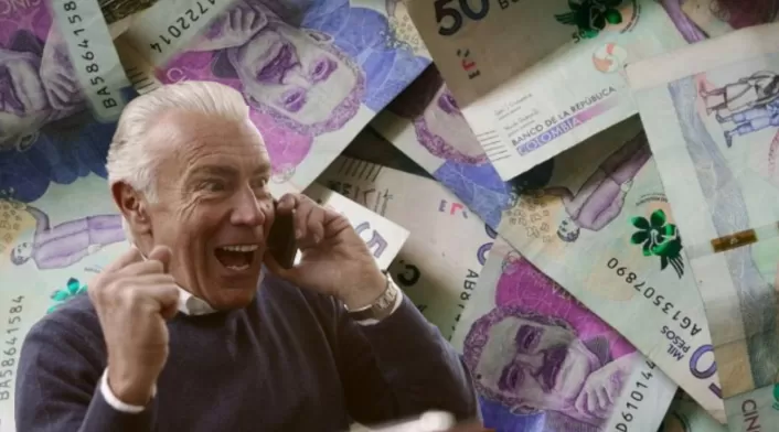 Pensión de tres millones en Colombia Billetes y adulto mayor celebrando