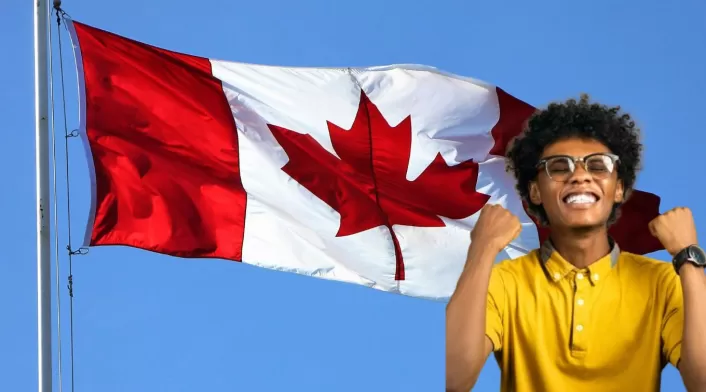 Viajar a Canadá SIN VISA: requisitos Bandera de Canadá y persona feliz