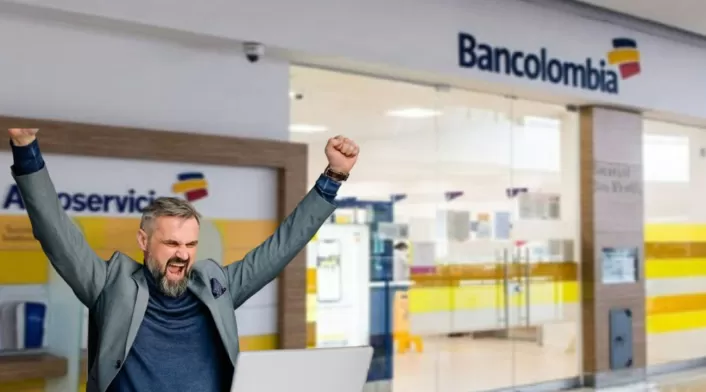 Bancolombia Bancolombia y un hombre celebrando