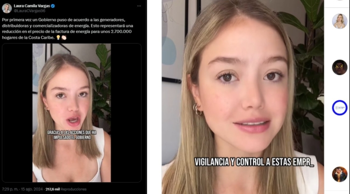 Pantallazo de los contenidos publicados por Laura Camila Vargas en X (izquierda) e Instagram (derecha) Pantallazo de los contenidos publicados por Laura Camila Vargas en X (izquierda) e Instagram (derecha)