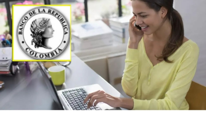Ofertas de empleo en el Banco de la República Mujer teletrabajando y el logo del Banco de la República