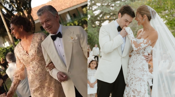 Juan Manuel Santos deja un impactante discurso en la boda de Esteban Santos y Gabriela Tafur Juan Manuel Santos, Gabriela Tafur y Esteban Santos