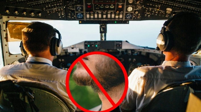 Por qué los pilotos NO pueden tener barba Dos pilotos y un hombre con barba