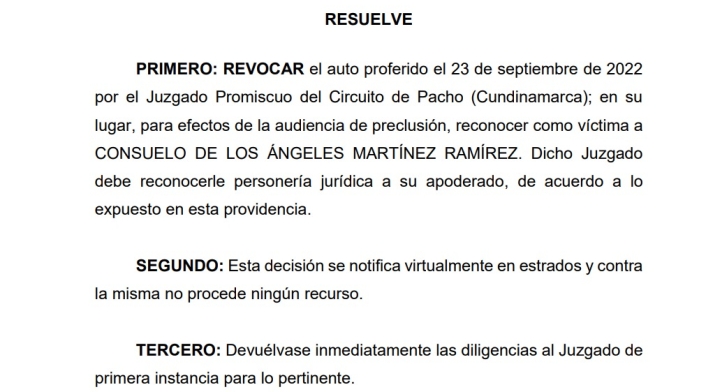 Decisión Tribunal del caso de Consuelo Martínez