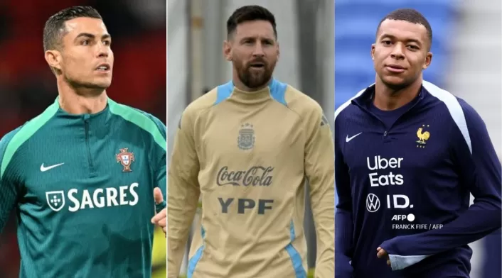 Cristiano Ronaldo, Lionel Messi y Kylian Mbappé Cristiano Ronaldo, Lionel Messi y Kylian Mbappé