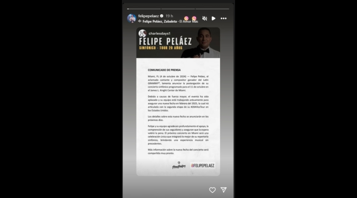 Felipe Peláez historia de Instagram Felipe Peláez