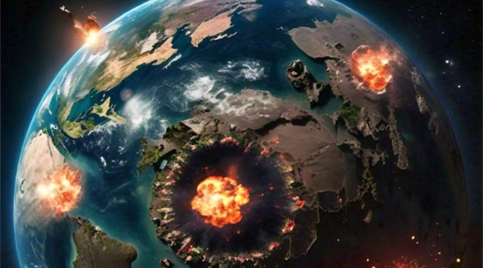 Vista de la Tierra tras un bombardeo atómico Bombardeo con armas atómicas