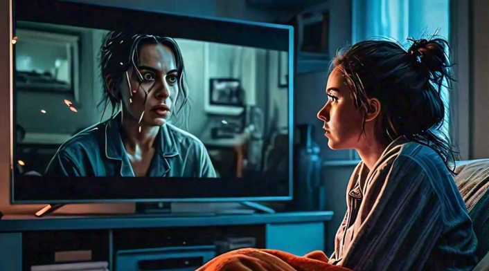 Una persona viendo películas en su televisor Ver series online es un pasatiempo de fin de semana