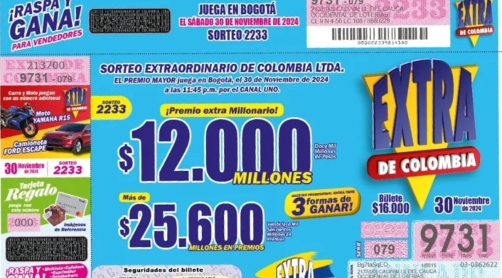 Sorteo Extraordinario de Colombia, 30 de noviembre de 2024 Sorteo Extraordinario de Colombia, 30 de noviembre de 2024