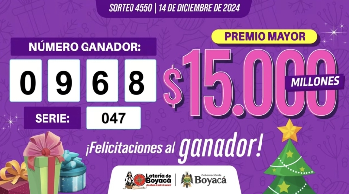 Resultado premio mayor lotería de Boyacá del 14 de diciembre de 2024 Resultado premio mayor lotería de Boyacá del 14 de diciembre de 2024