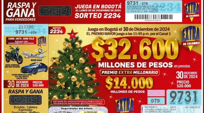 Sorteo Extraordinario de Colombia, 30 de diciembre de 2024 Sorteo Extraordinario de Colombia, 30 de diciembre de 2024