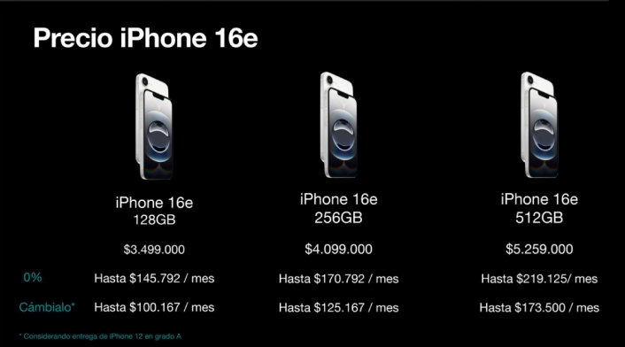 Precios iPhone 16e en Colombia Precios iPhone 16e