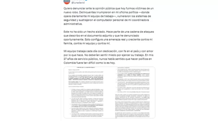 David Luna denuncia un nuevo robo en su contra: "no ha sido un hecho aislado" David Luna denuncia un nuevo robo en su contra: "no ha sido un hecho aislado"