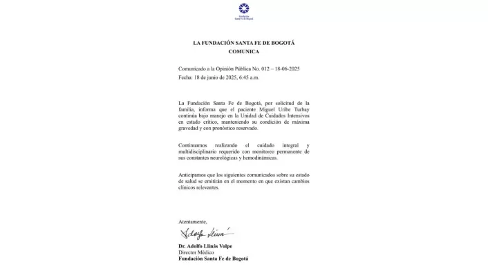 Reporte médico de Miguel Uribe 18 de junio Reporte médico de Miguel Uribe 18 de junio
