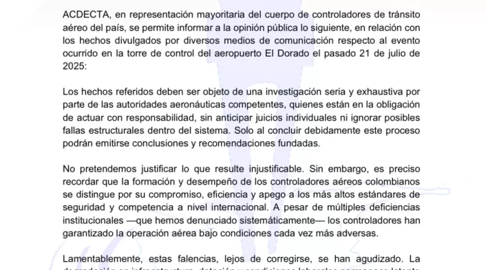 Controladores aereos, Incidente, El Dorado