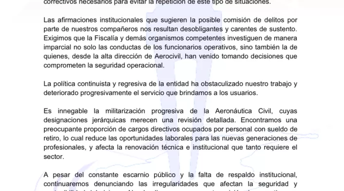 Controladores aereos, Incidente, El Dorado