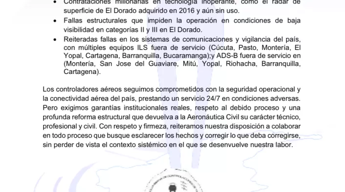 Controladores aereos, Incidente, El Dorado