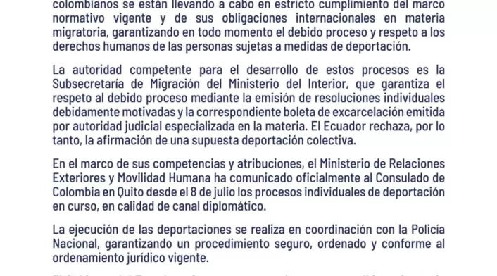 Comunicado Ecuador Deportación