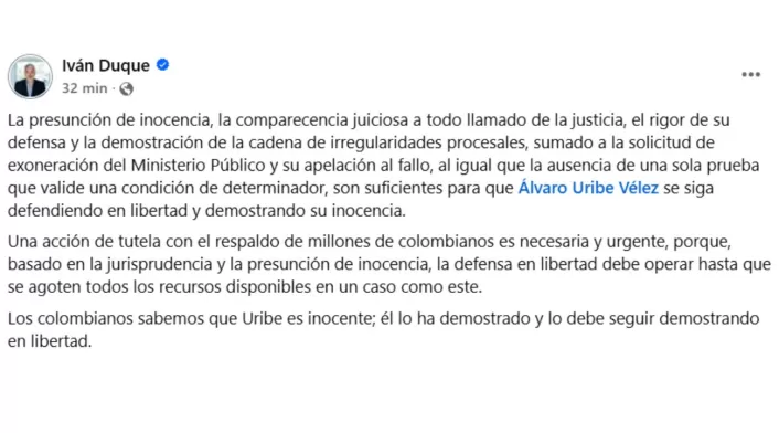 Iván Duque también propuso que una acción de tutela respaldada por millones de ciudadanos podría ser “necesaria y urgente” Iván Duque también propuso que una acción de tutela respaldada por millones de ciudadanos podría ser “necesaria y urgente”