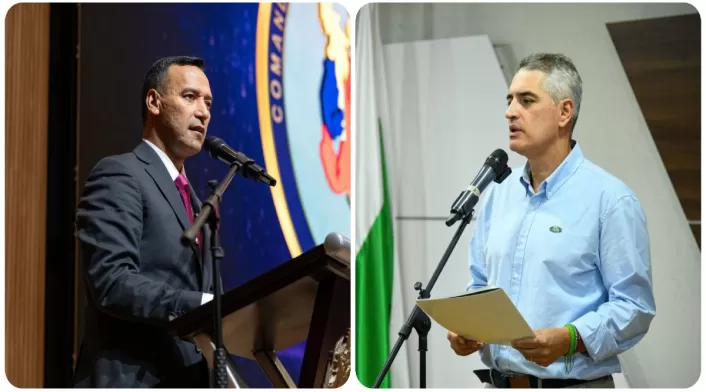 Ministro de Defensa Pedro Sánchez y gobernador de Antioquia, Andrés Julián Rendón