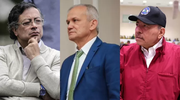 Combo de imágenes de Gustavo Petro, Carlos Ramón González y Daniel Ortega