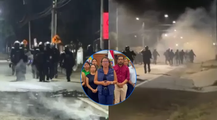 Combo de imágenes de la UNDMO interviniendo en la vía Bogotá-Girardot, y, en el medio, la alcaldesa de La Mesa en una alocución.
