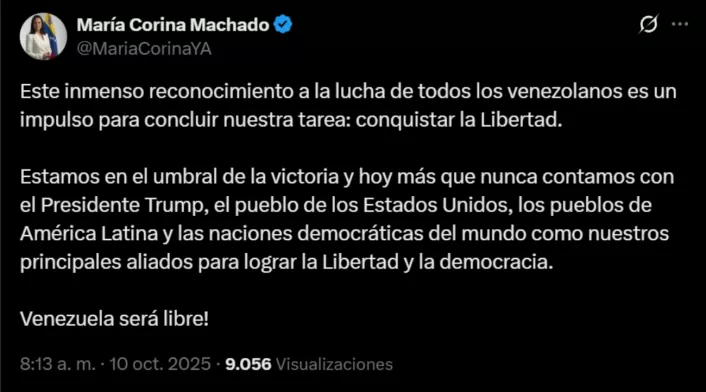 María Corina Machado sobre su Nobel María Corina Machado sobre su Nobel