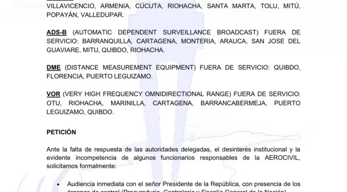 Carta Acdecta, Petro, Aerocivil