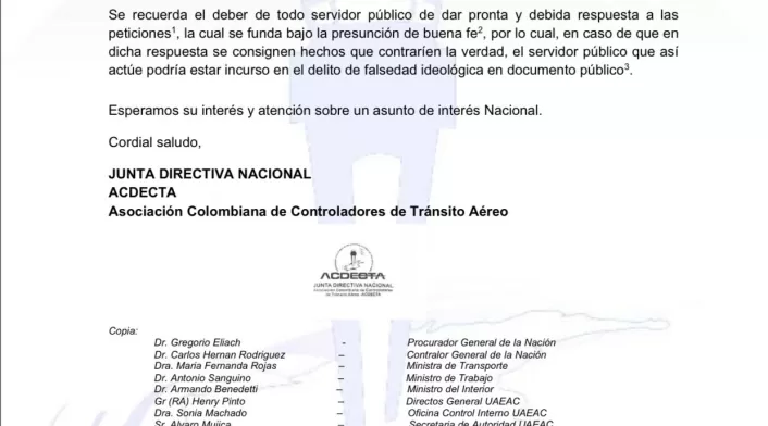 Carta Acdecta, Petro, Aerocivil