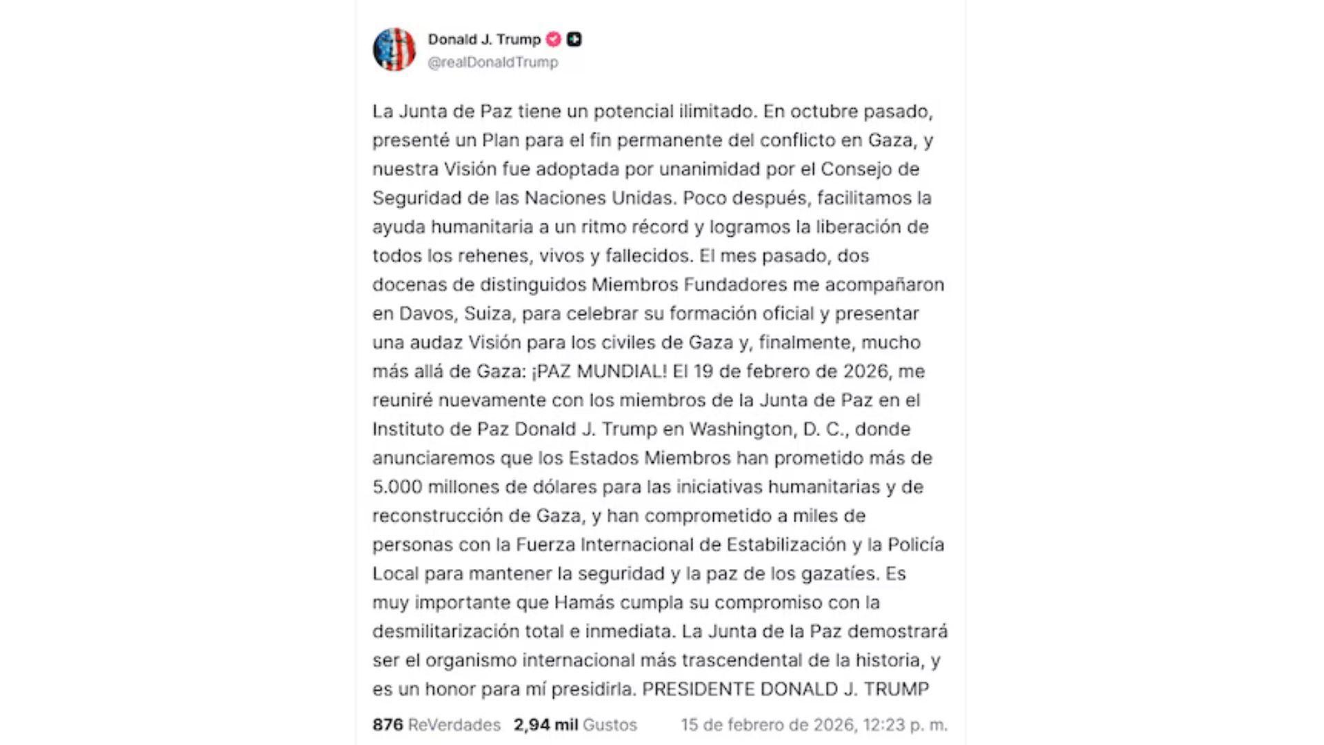 El mandatario publicó una advertencia sobre las acciones de la Junta que lidera.