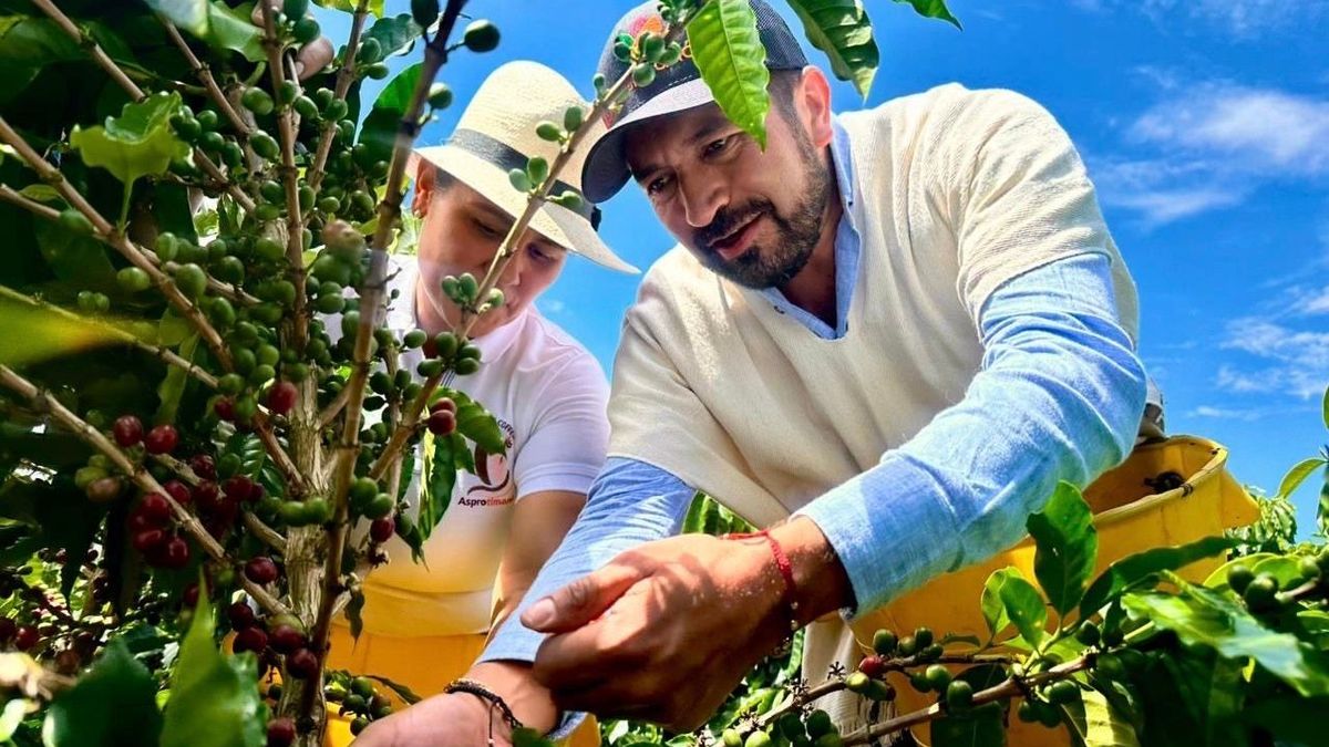 César Pachón, presidente de la Agencia de Desarrollo Rural junto a productor cafetero.