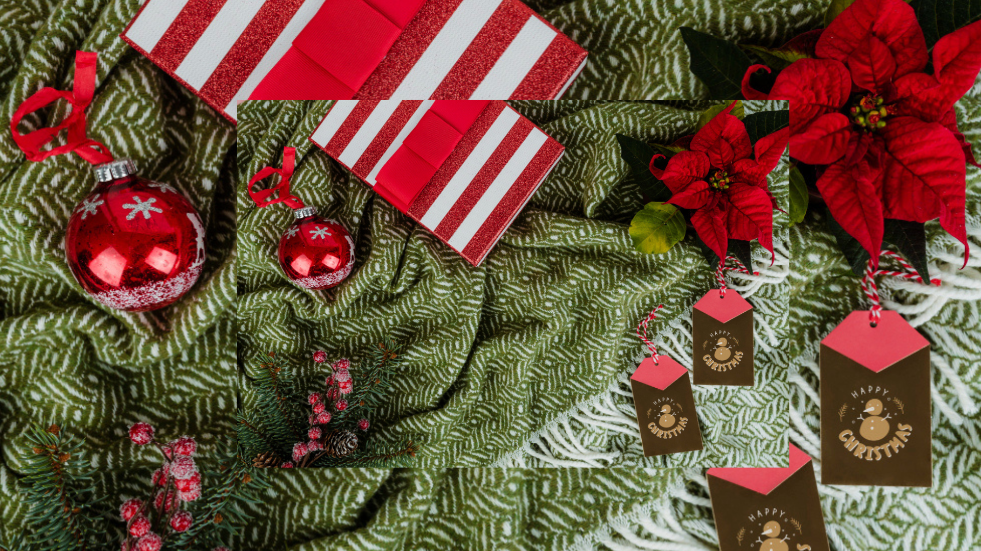 Mesa decorada con mantel navideño rojo vino y velas cálidas para resaltar la tendencia 2025.