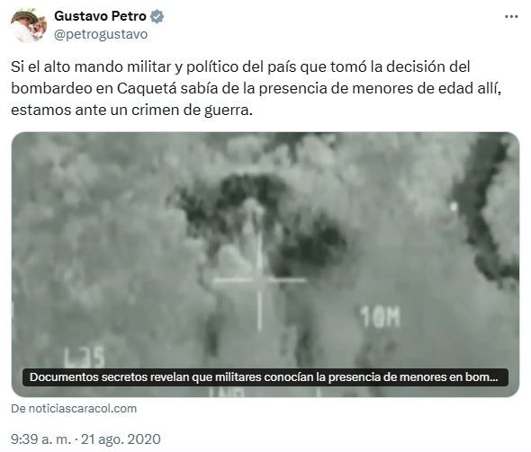 Petro criticó las acciones militares en el Gobierno Duque.