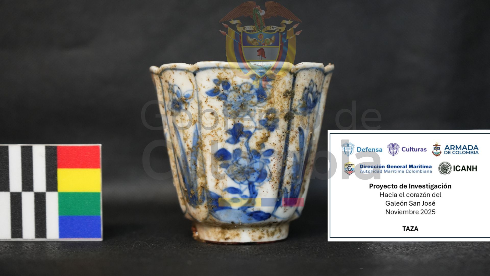 Taza recuperada del Galeón San José en la segunda fase de la expedición